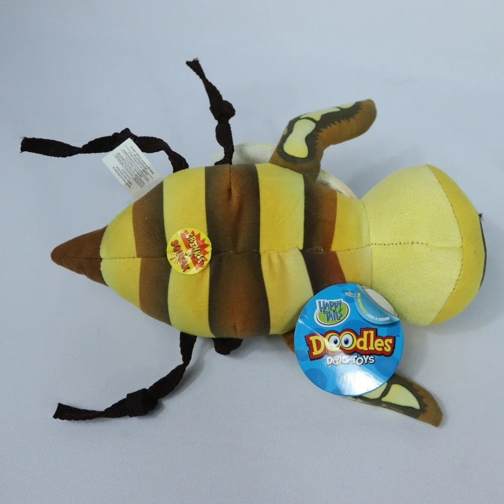 Happy Tails Doodles Honey Bee Plush Dog Toy Crinkle & Squeak‎ New with Tag